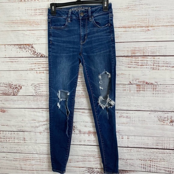American eagle super stretch ripped size 2 reg distressed casual skinny jeggings - Picture 1 of 9